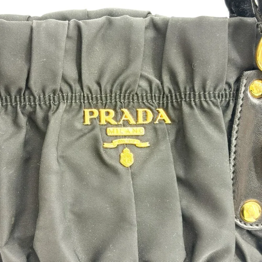 Prada Tessuto Gaufre Shirred Tote Bag Black